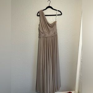 Davids bridal one shoulder bridesmaids dress in biscotti. Size 10.